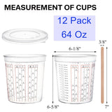 12 Pack Paint Mix Cups With Lids And 50 Sticks - 64 Oz Graduated Paint Mixing Cups Plastic Epoxy Measuring Cups With Calibrated Mixing Ratios On Side Of Cup For Activators, Thinner, Resin