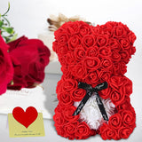 Gift For Mom Women-Rose Cute Bear - Rose Adorable Teddy Artificial Bear - Best Gift For Valentines Day, Mothers Day, Anniversary, Birthdays - Clear Gift Box Included! 10 Inches Tall