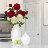 Real Touch Artificial Roses (Set Of 6) – 23.6" Long Stem White And Burgundy Garden Roses – Lifelike Faux Silk Flowers For Wedding Bouquets, Home Décor, Centerpieces