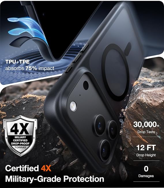 Strong Magnetic Shockproof Black Case for iPhone 18 Pro 4X Military Grade Protection Cover
