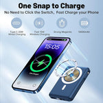 10000mAh Magnetic Wireless Power Bank, 22.5W Fast Charger for iPhone 15/14