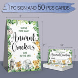 Guessing Animal Crackers Baby Shower Party Game Cards, Safari Jungle Zoo Animals Baby Shower Raffle Insert Ticket, Baby Showers Party Decorations Game Cards Kit (1 Standing Sign + 50 Guessing Cards)