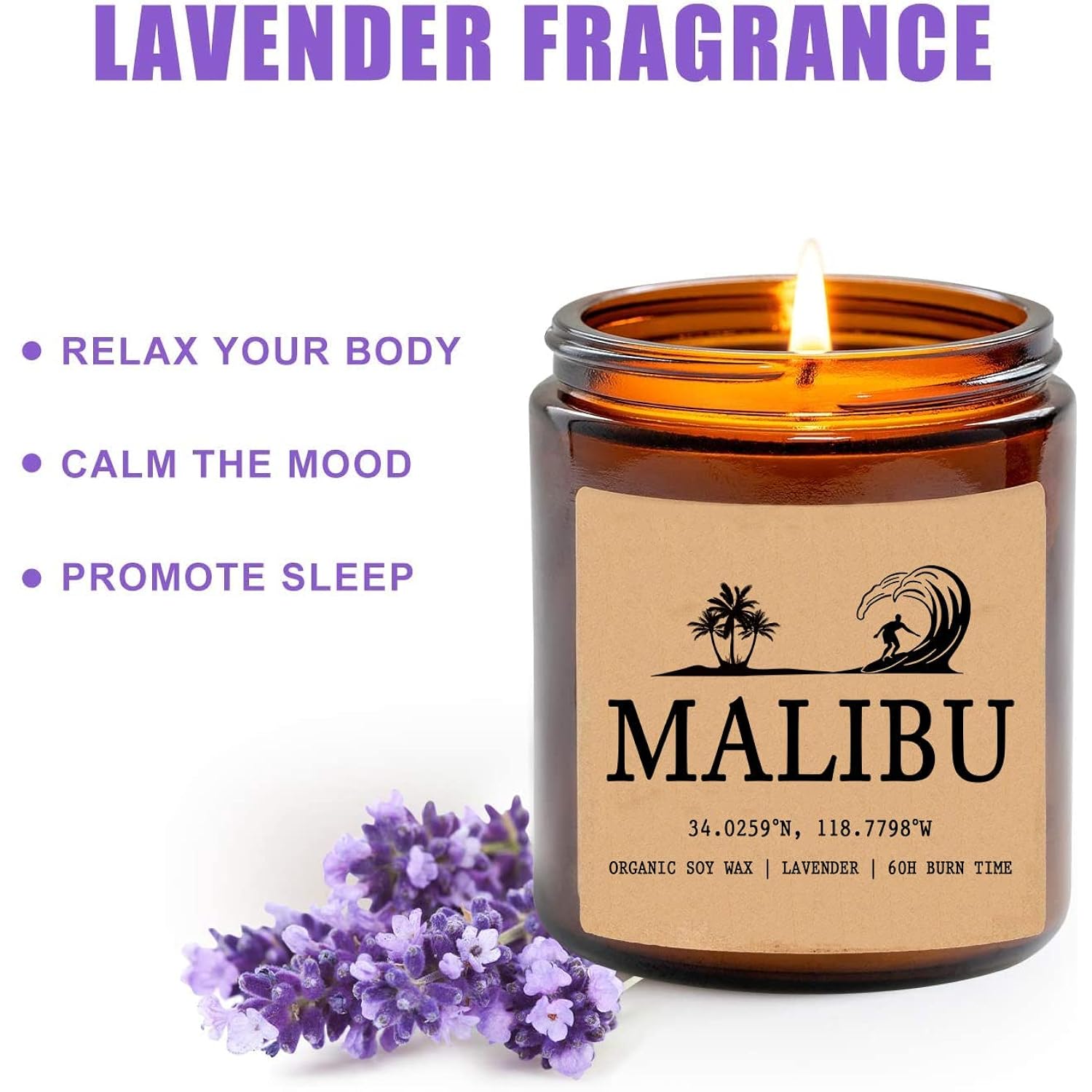 Malibu California Scented Soy Wax Candle - 8Oz, 50Hr Burn Time - Gift For Her/Him - Nautical Theme - Stress Relief, Sleep Promotion