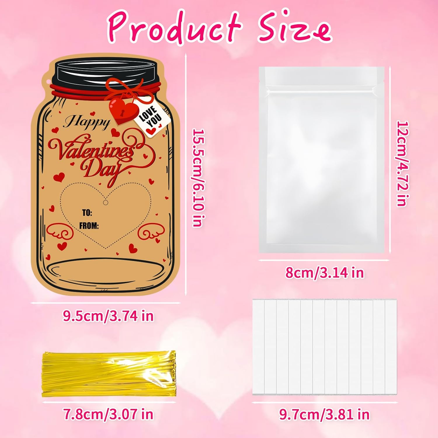 Valentines Day Cards For Kids, 50 Pack Bulk Mason Jar Valentines Day Candy Gift Exchange Cards For Boys Girls Classroom School Party Favors(Candy Not Included)