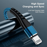 2 Pack 6FT Lightning to USB Charger Cable Nylon Braided Fast Charging Cord for iPhone 15 14 13 12 11 iPad Blue