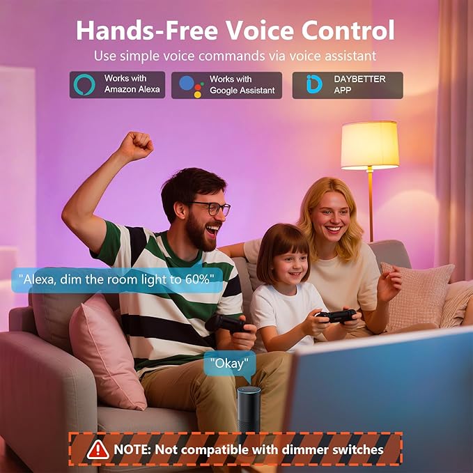 6 Pack Smart LED Light Bulbs RGBCW Color Changing WiFi Bluetooth A19 E26 60W Equivalent 800 Lumens