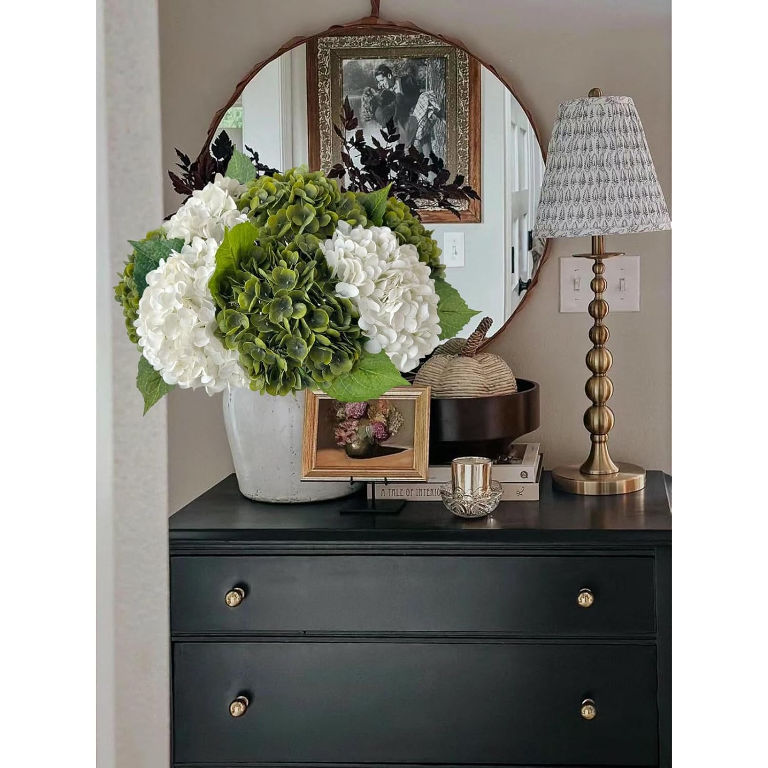Ruzuqe 3 Pcs 21 Inches White Artificial Hydrangea Flower Natural Lifelike Real Touch Faux Large Royal Hydrangea Flower For Home Party Outdoor Wedding Gifts Christmas Table Decoration