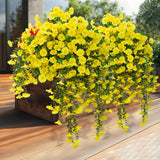 2Pcs Outdoor Faux Hanging Flowers Artificial Morning Glory With Eucalyptus Leaves Uv Resistant Look Real Fake Plants For Outside Planter Porch Patio Balcony Yard Decor(Yellow)
