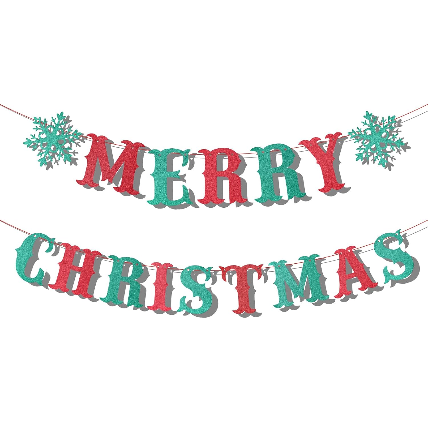 Merry Christmas Banner, Red And Green Xmas Decoration Banner Hanging Glitter Merry Christmas Garland Sign For Holiday Festival Home Indoor Party Fireplace Decor Supplies