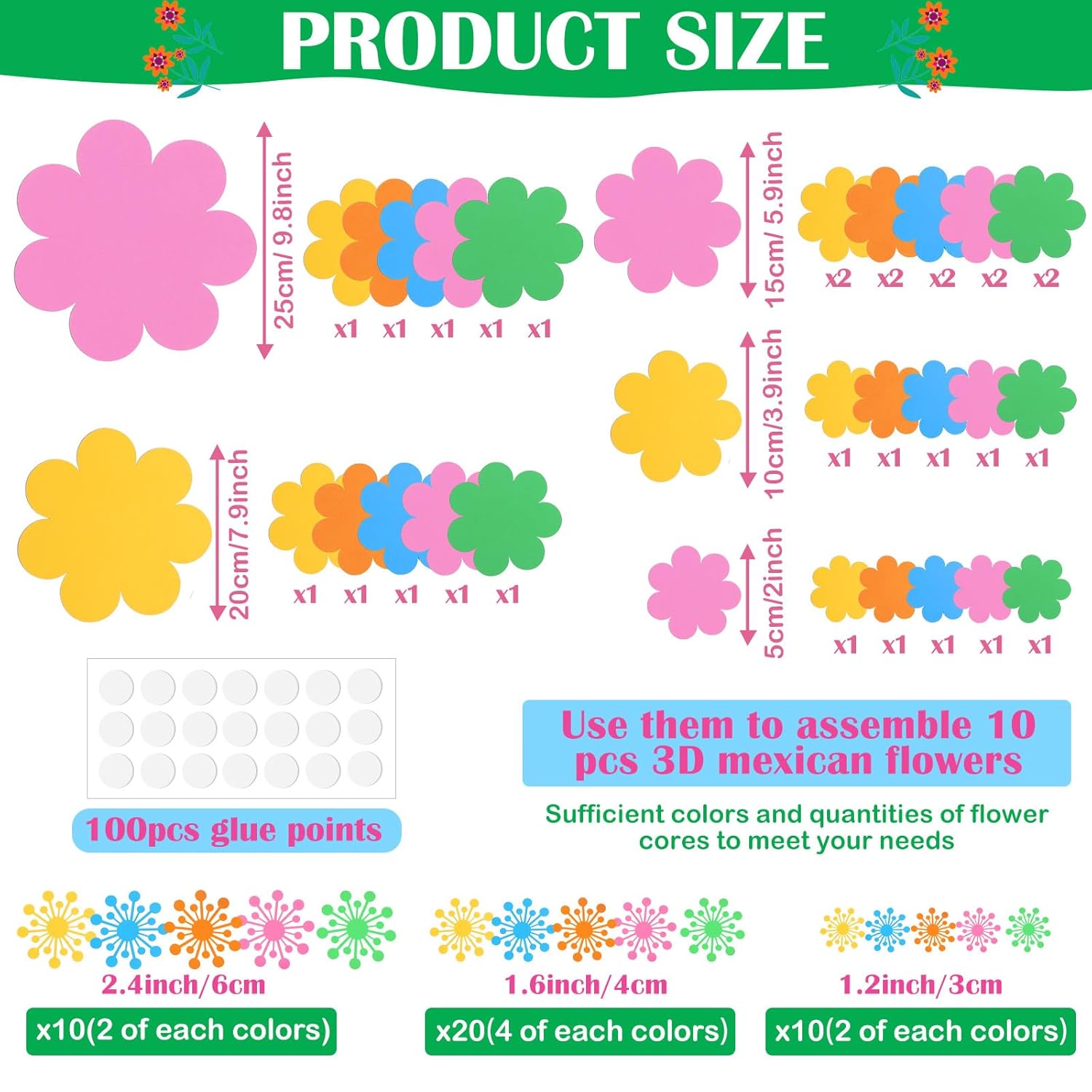 10 Set Mexican Paper Flowers Decorations For Wall Diy Fiesta Bulletin Board 3D Handcrafted Paper Flowers Backdrop Decoration For Mexican And Holiday Party (Bright)