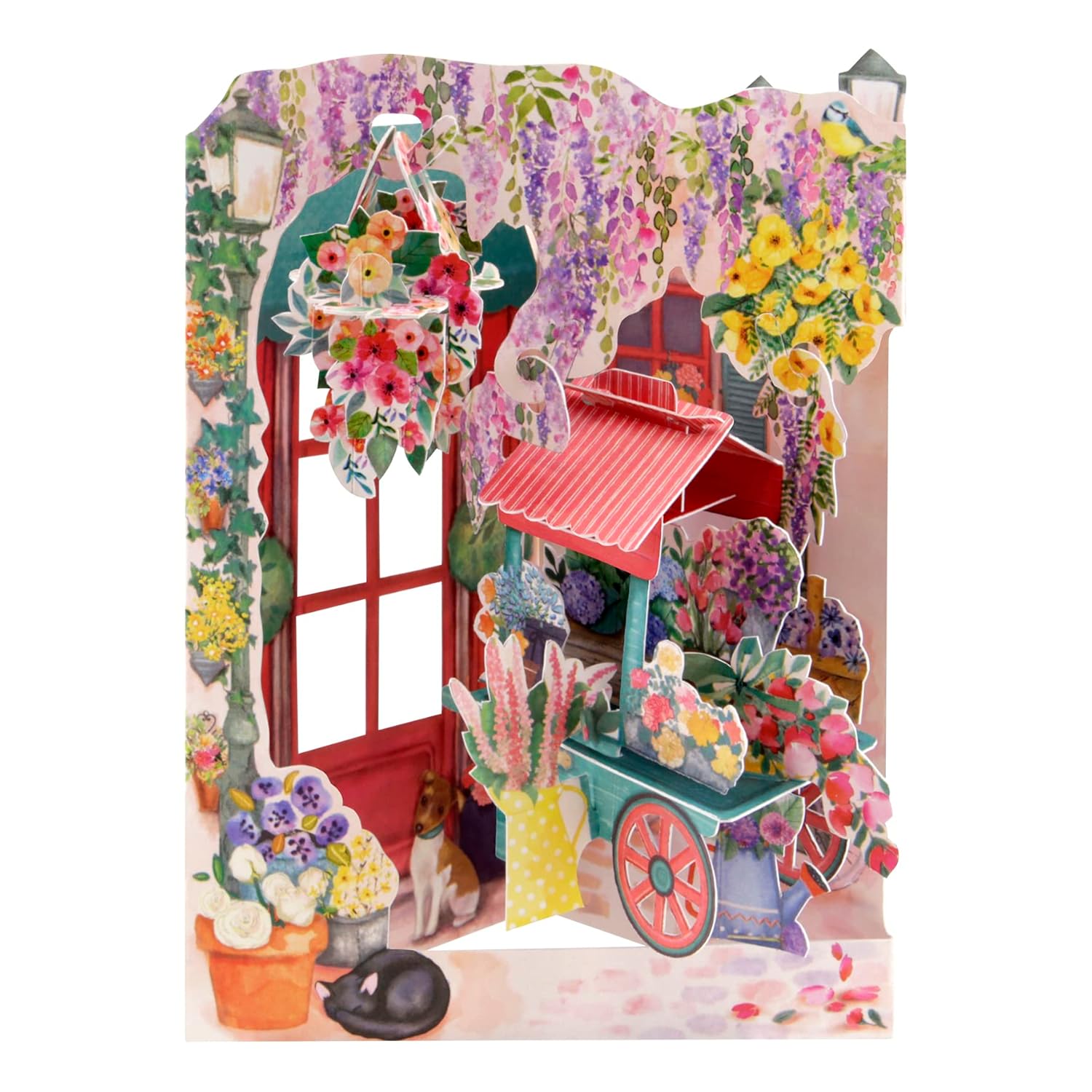 SANTORO Swing Card, 3D Pop Up Greeting Card - Florist And Flower Cart - For Her, For Mom, Birthday, Mother's Day