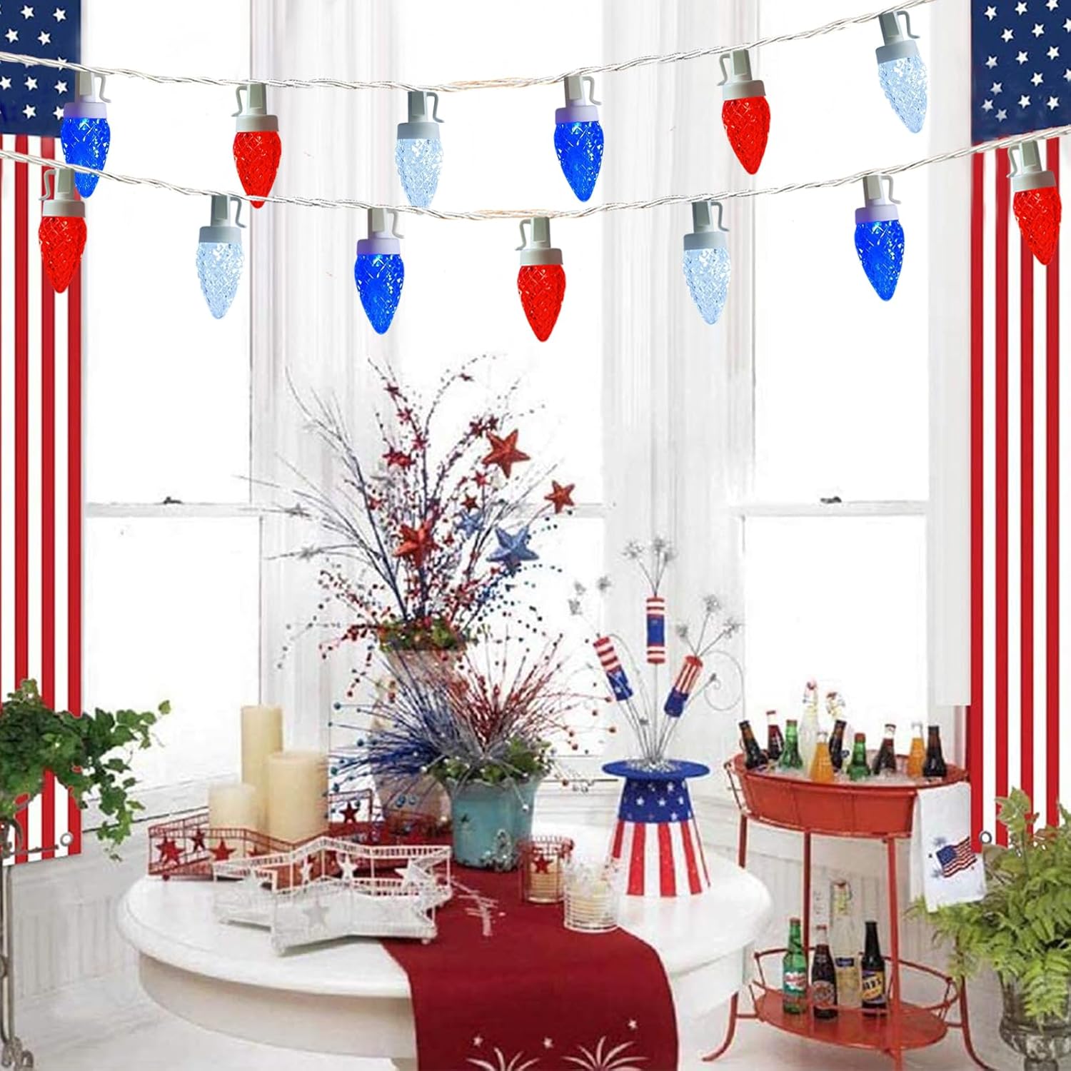 Red White And Blue Lights 25Ft C7 Led Patriotic String Light 25 Led Bulb 4Th Of July Lights, Plug In Christmas Light For