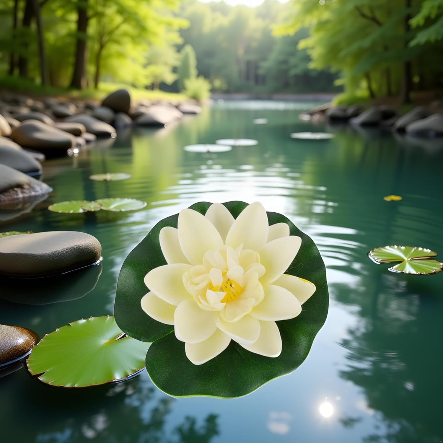 White Artificial Floating Foam Lotus Flower With Water Lilys Pad Ornanments,Lifelikes Fake Lotus Flowers For Patio Pond Pool Fish Tank Aquarium Home Garden Wedding Party,Outdoor Décor