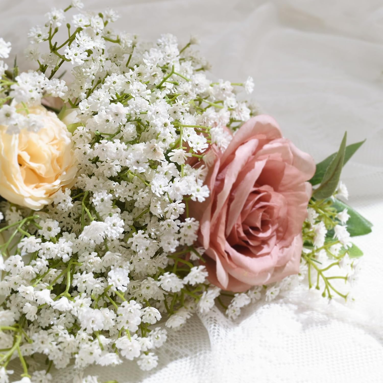Babys Breath Artificial Flowers, 6Pcs Fake White Babys Breath Flowers Artificial Bulk, Real Touch Faux Babies Breath Gypsophila Bouquet For Wedding Floral Arrangement Party Decor