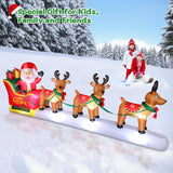 12Ft Long Christmas Inflatables Santa Claus On Sleigh With 3 Reindeer Yard Decoration, Cute Blow Up Santa Xmas Decor Wit