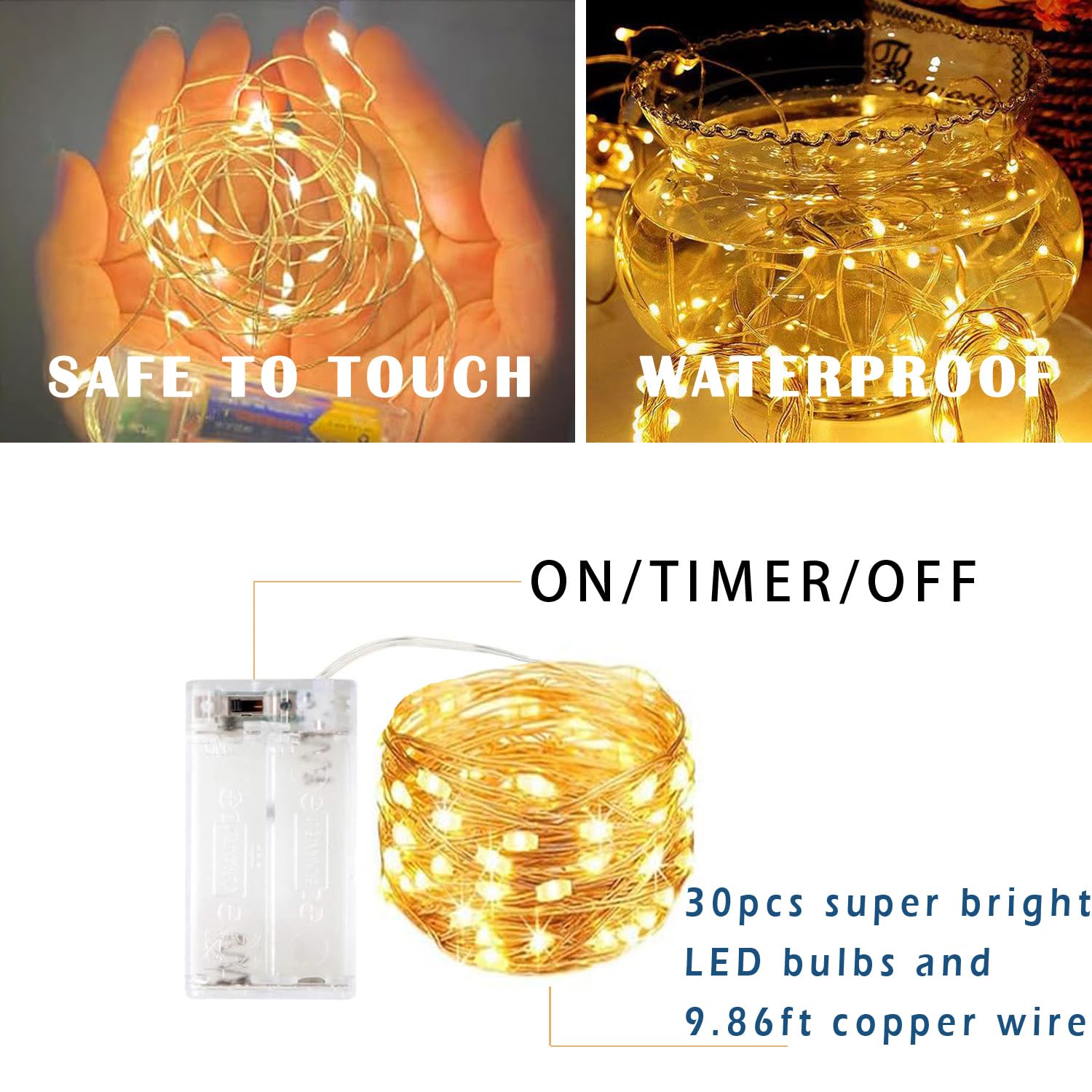 4 Pack Led Fairy Lights Battery Operated With Timer,3M 30 Led Firefly Lights Copper Wire Mini Twinkle String Lights,For