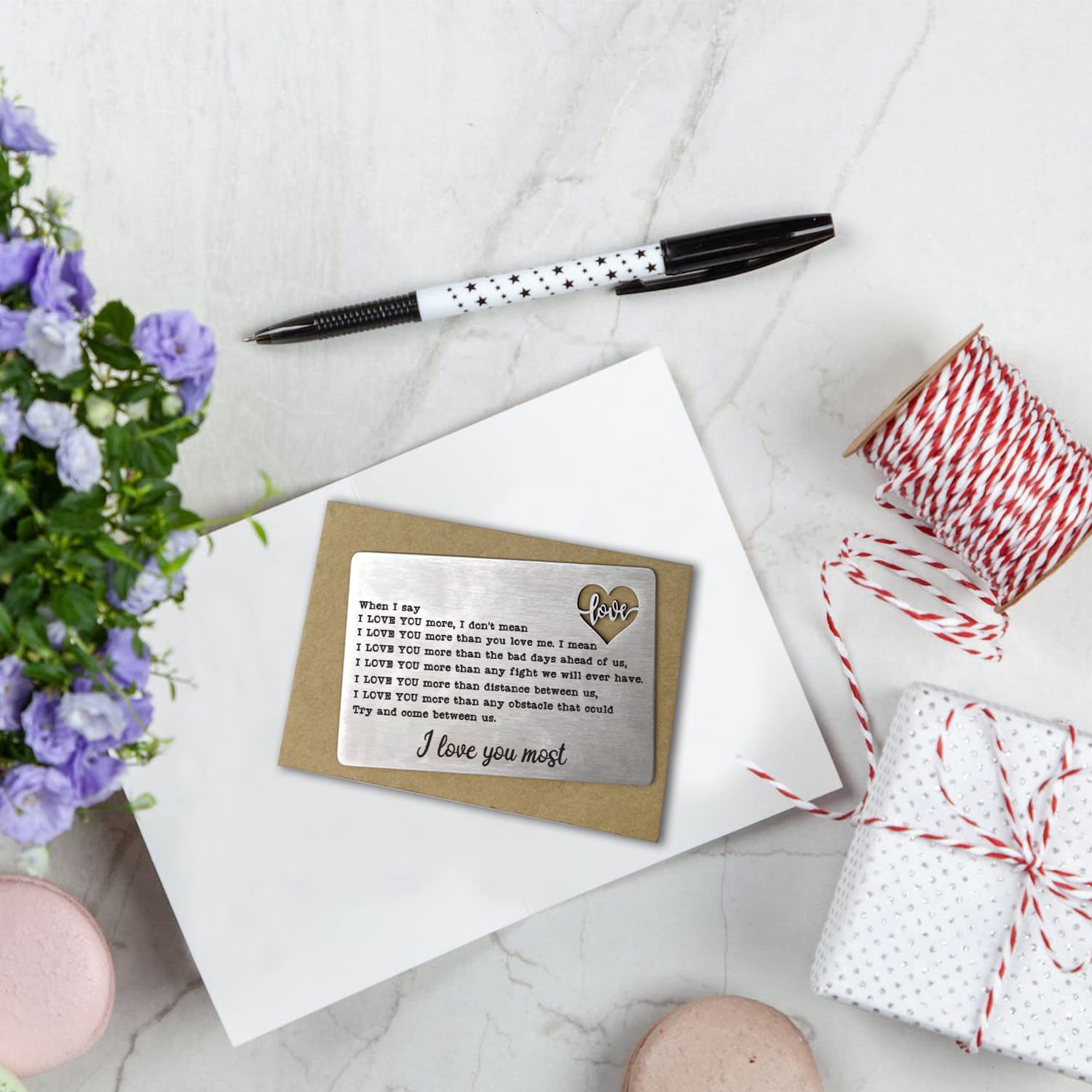 When I Say I Love You More, I Love You Most Gifts For Husband, Engraved Wallet Card Insert For Men, Romantic Birthday Card For Him, Personalized Anniversary Present Idea
