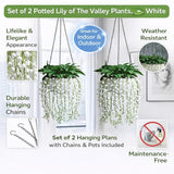 Fake Plants Lily Of The Valley, Set Of 2 Potted Lily Of The Valley Plants – Soft Green Stems With White Blooms, Elegant Fake Hanging Flowers For Home Office Balcony Patio.