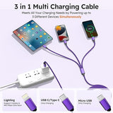 2 Pack 3 in 1 Multi Charging Cable USB A and USB C Universal Charger Cord 4FT for iPhone 17 16 15 iPad Galaxy Kindle