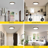 11.81 Inch Wood Black LED Ceiling Light Low Profile Flush Mount Fixture