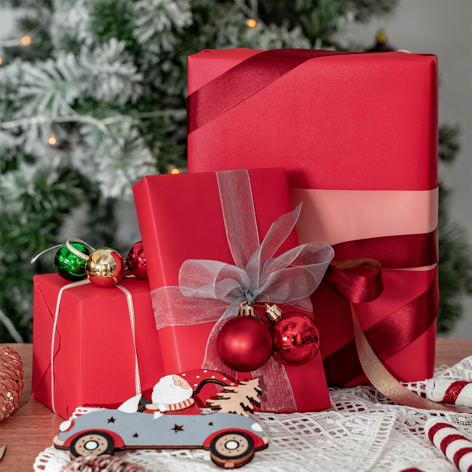 Red Matte Wrapping Paper - Solid Color Pearly - Lustre Paper Perfect For Wedding, Birthday, Christmas, Baby Shower -17 Inches X 32.8 Feet