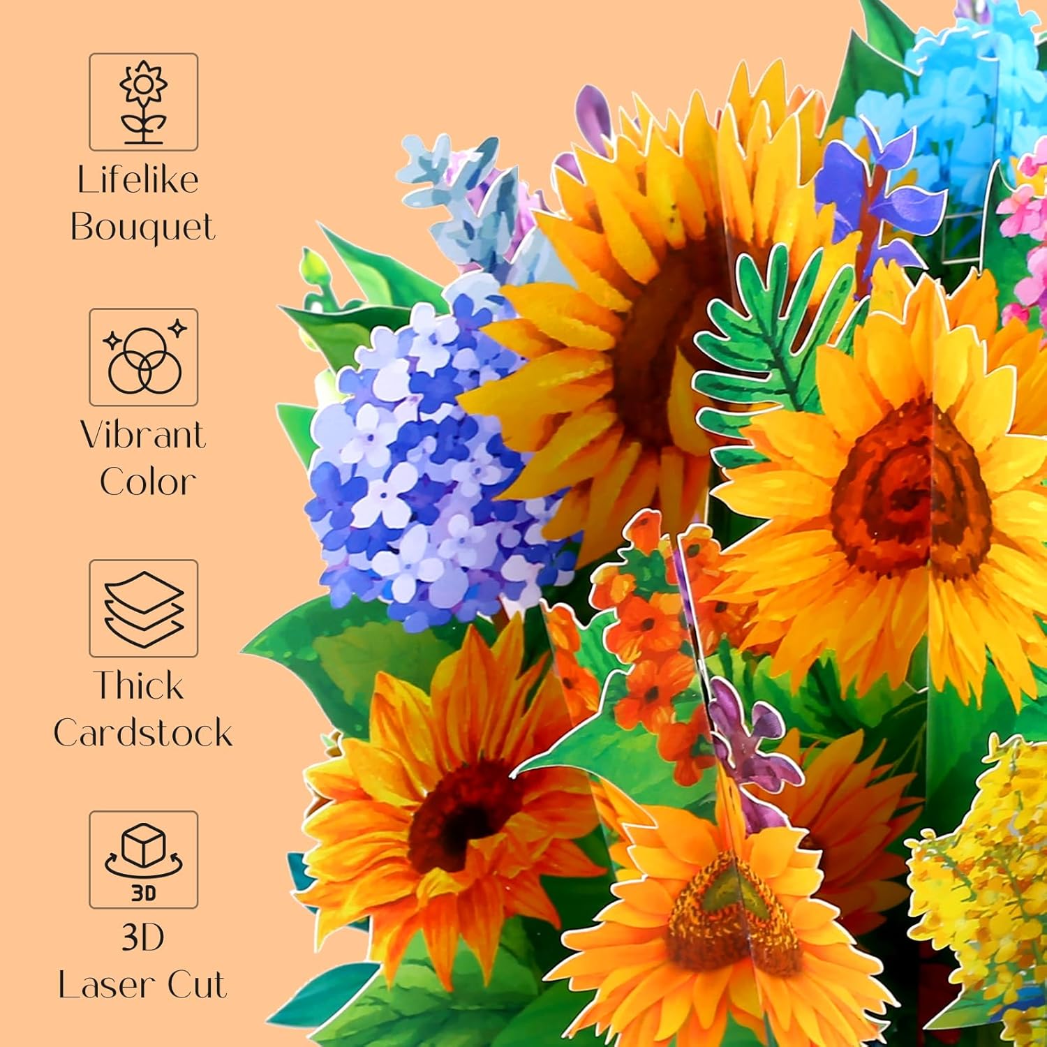 Paper Flower Bouquet Pop Up Cards, Sunflower 3D Popup Birthday Card, Greeting Card, Anniversary Card, Get Well Soon Card Gifts For Women Wife Mom Friends Female