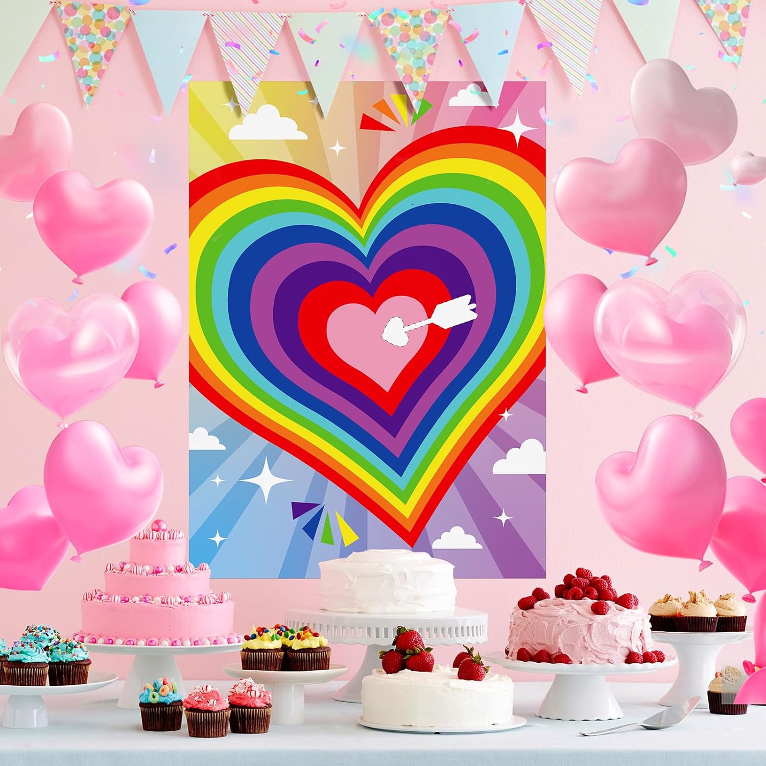 Valentines Games For Kids Pin The Arrow On The Heart Valentines Day Party Games Supplies, Large Valentines Pin Game Poster With 30 Arrow Stickers