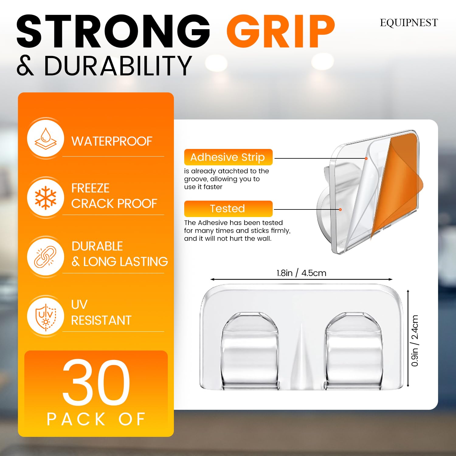 Heavy Duty Hooks For Outdoor String Lights-30 Pcs Waterproof Adhesive Clips For Hanging Christmas Lights - Clear Cord Holders For Outdoor Use With Uv-Resistant Sticky Strips