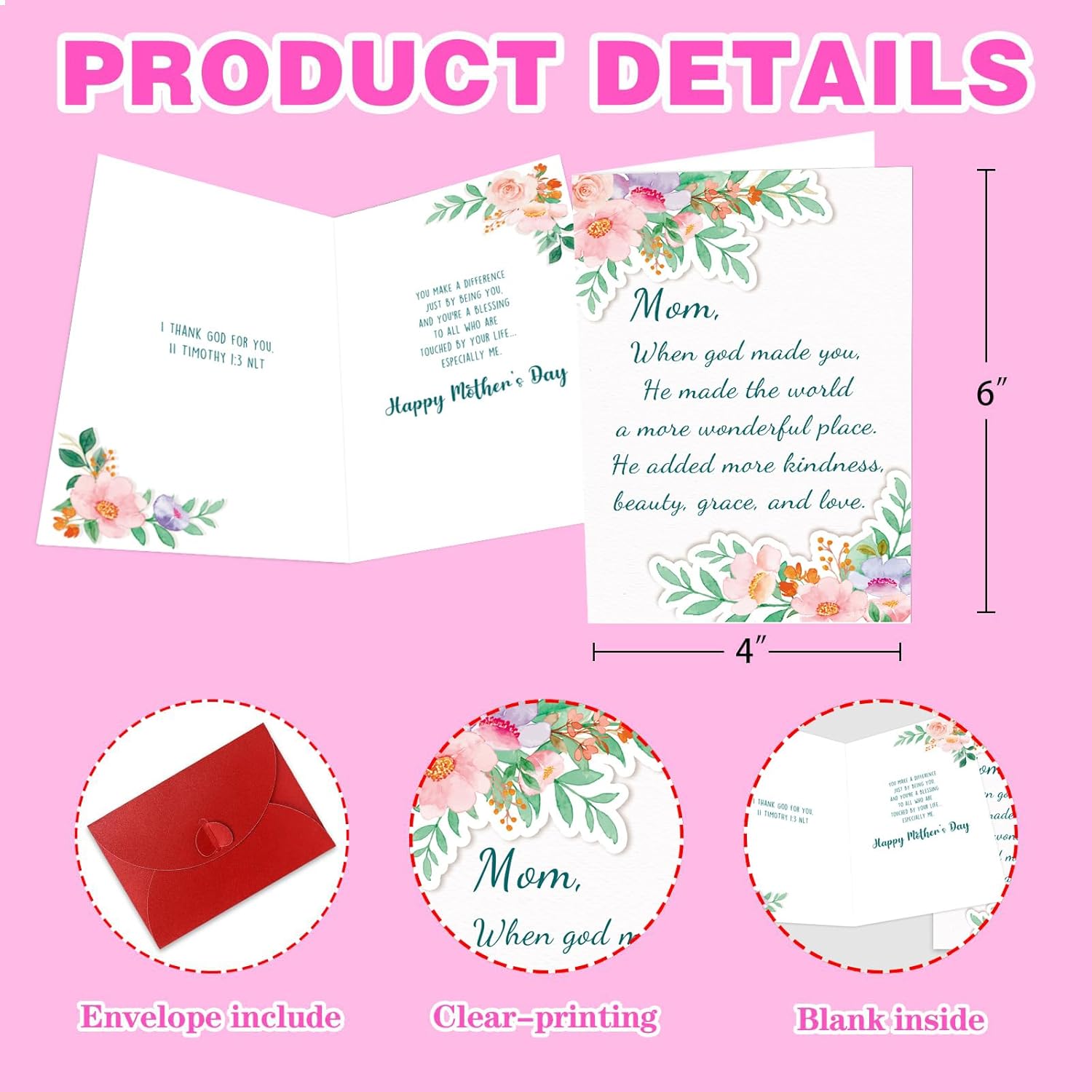 Happy Mother'S Day Card For Mom Sweet Flower Mothers Day Greeting Card From Son Daughter Poem Mother'S Day Cards With Envelope Mothers Day Gift Cards For Mom Grandma
