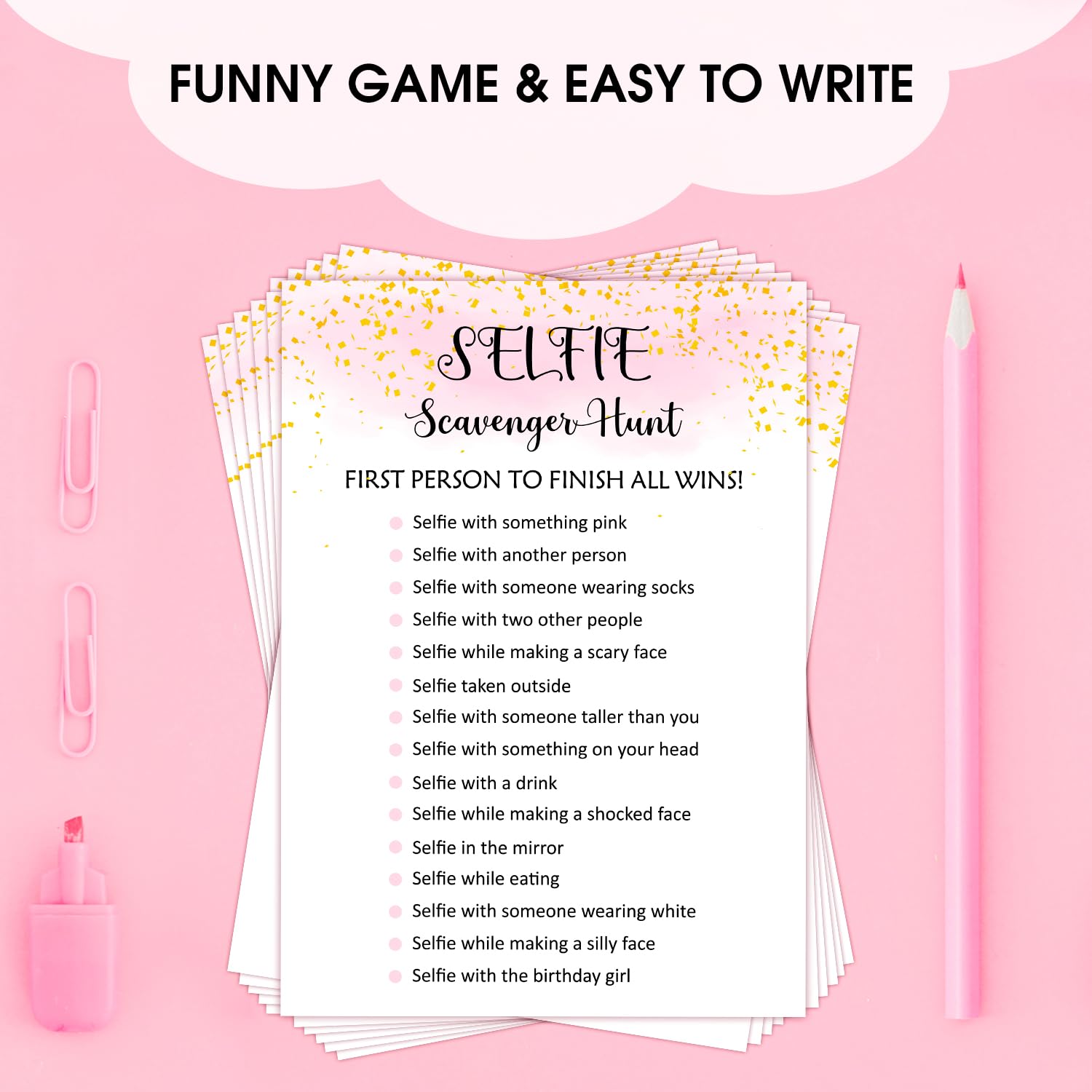 Selfie Scavenger Hunt - Adult Birthday Party Games Decoration For Adult Friend, Birthday Party Activities Sleepover Party Favor Supplies For Adult, 20 Birthday Games Card Set -06
