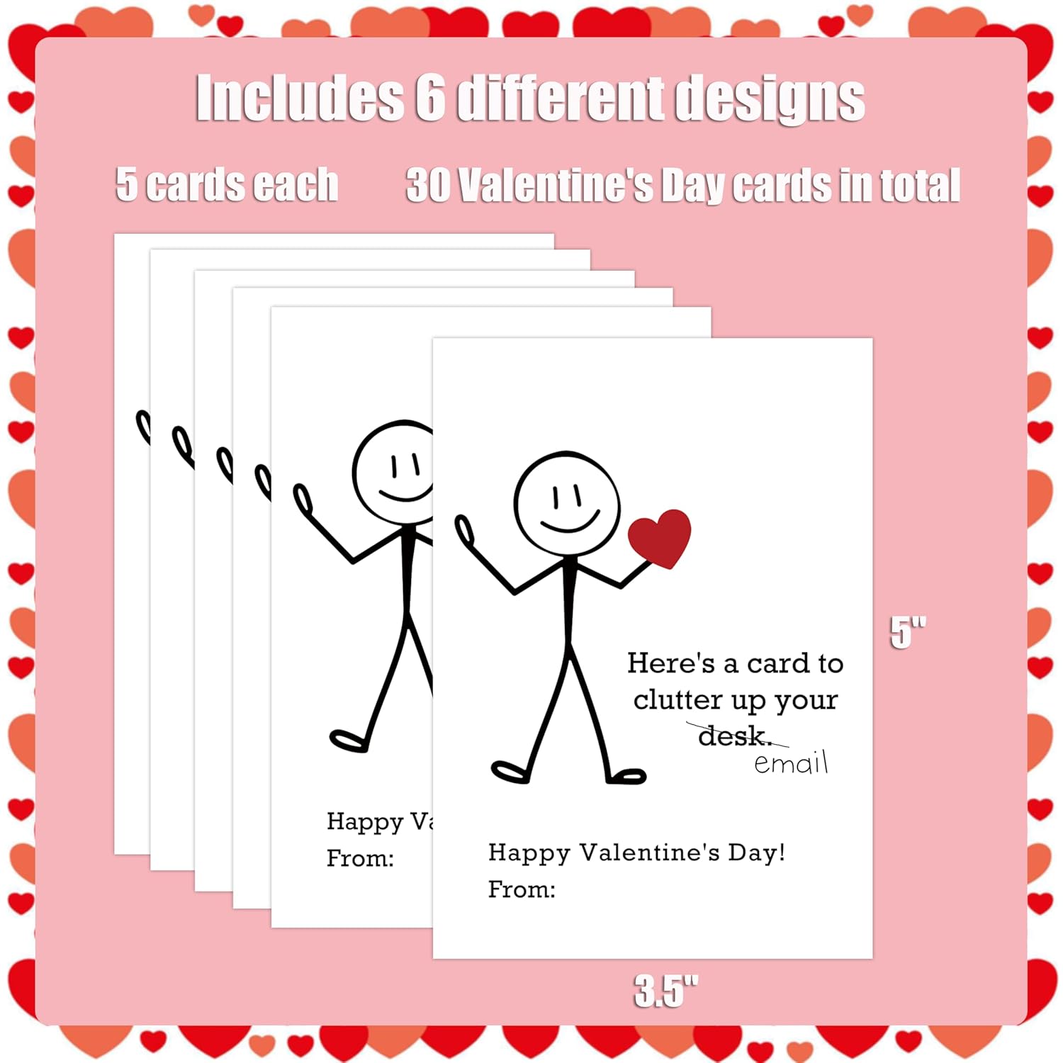 Pack Of 30 The Office Valentines Day Card, 6 Assorted Designs Of Stick Figure Humo Valentine Cards, Valentine'S Day Party Supplies, Office Valentines Day Gifts For Coworkers Employee Manager Boss,4