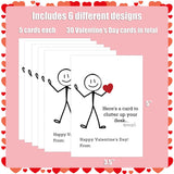Pack Of 30 The Office Valentines Day Card, 6 Assorted Designs Of Stick Figure Humo Valentine Cards, Valentine'S Day Party Supplies, Office Valentines Day Gifts For Coworkers Employee Manager Boss,4