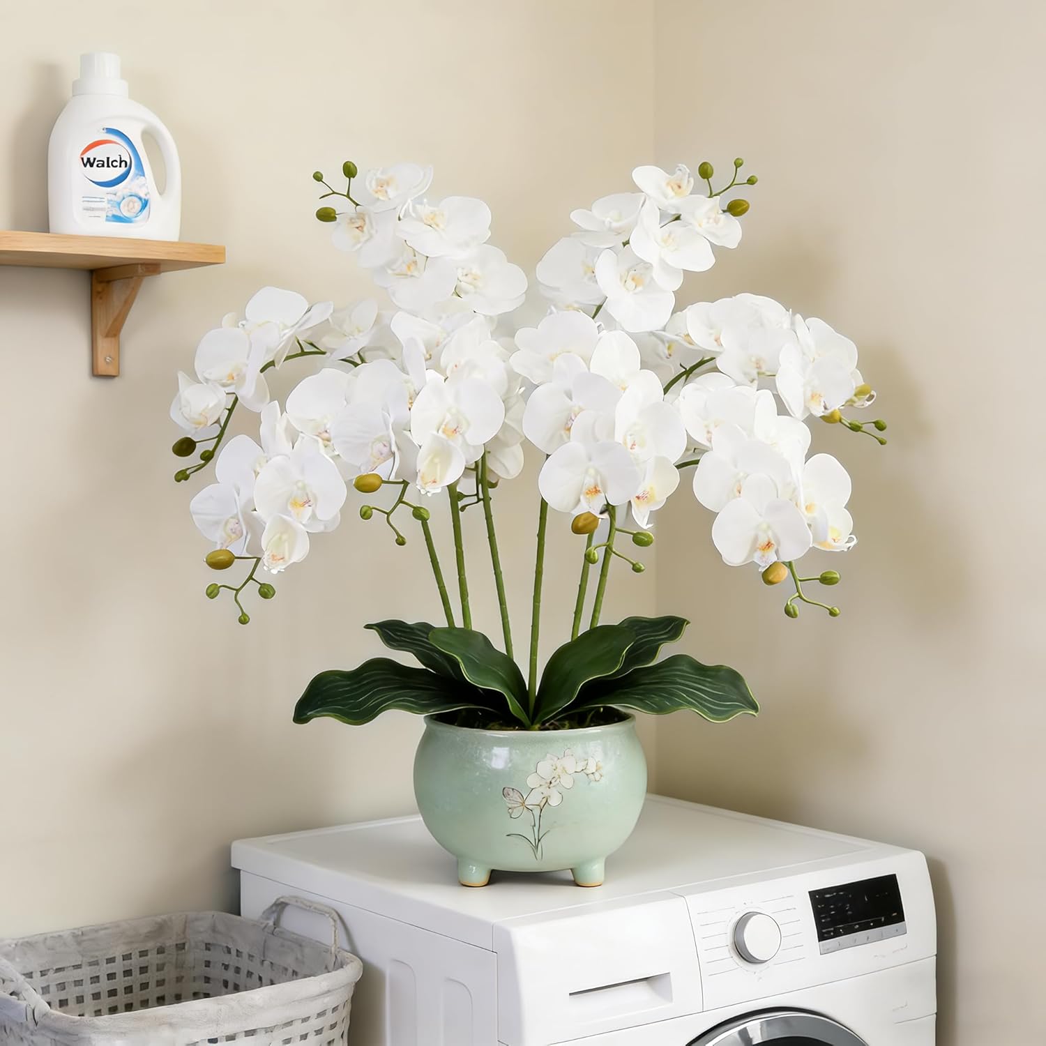 4Pcs Real Touch Orchid Flowers Artificial Branches Green Stems Arrangement For Wedding Home Garden Decoration (White)