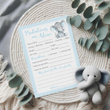 Blue Elephant Prediction And Advice Cards - Pack Of 25 - Boy Baby Shower Games, New Parents, Mom & Dad To Be, Mommy & Daddy Message, Couples Coed Shower Activity Keepsake Book Blue Polka Dot G501-Pdav