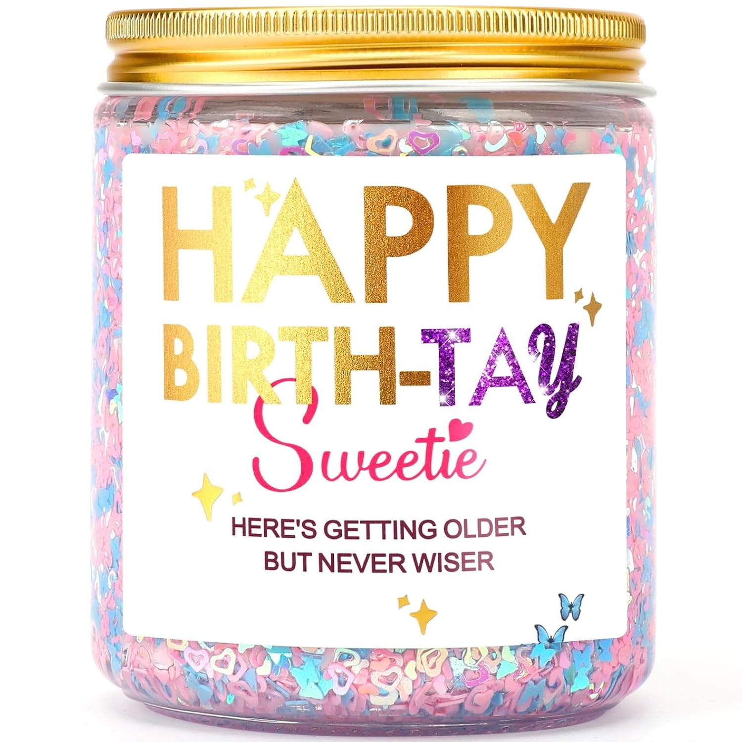 Happy Birth-Tay Pink, Butterfly Vanilla Soy Candle, Ideal Gift For Christmas, Birthday Gifts For Girls, Sister, Women Merch- 8Oz