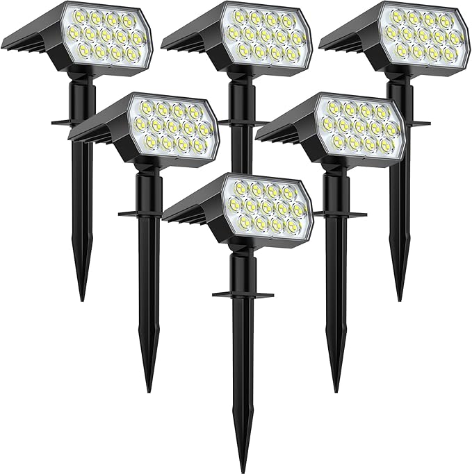 6 Pack 65 LED Solar Spot Lights IP68 Waterproof Cool White Landscape Wall Lights