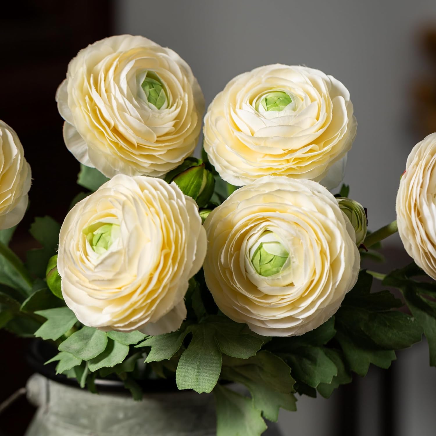 Artificial Ranunculus Flowers With Real Touch Stem, Silk Ranunculus Flowers (6 Pack) (White)