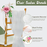 White Chair Sashes With Artificial Flower For Wedding Aisle Decorations,4Pack 6.56 Ft Chiffon Long Chair Draping Fabric Fit To Wedding Aisle Decorations,Rreceptions, Banquets, Churches