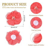 2 Inch Chiffon Flowers, 30 Pcs Rhinestone Pearl Sewing Fabric Flowers Artificial Appliques Embellishments For Clothing Wedding Diy Craft Headbands Decor, Watermelon Red