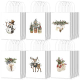 24 Pack Modern Rustic Christmas Gift Bags With Handle Boho Watercolor Christmas Small Paper Gift Wrapping Bags For Xmas, Winter Weddings, Birthdays
