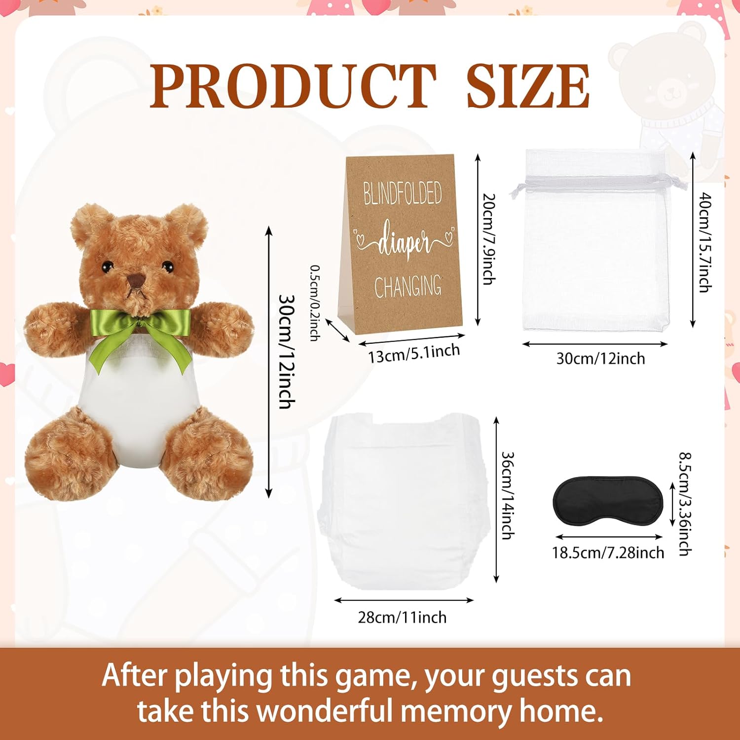 8 Set Bear Blindfolded Diaper Changing Baby Shower Games With Blindfold Changing 12 Inch Bear Dolls Diapers Gift Bags For Baby Shower Gender Reveal Raffle Party Game