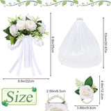 Wedding Bouquets For Bride Bridesmaid With Bride To Be Veil And Wrist Corsage, White Artificial Roses Flowers Bridal Accessories For Wedding Marriage Proposal Church Decoration (8.6In)