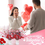 2 Pcs Valentine'S Day Decorations Valentines Picks Vase Berry Picks Branches Artificial Red Pink Hearts Flower Berry Stem For Wedding Valentine Vase Gifts Party Anniversary Table Home Decor