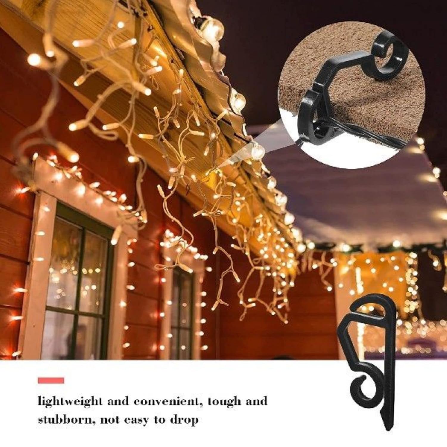 120 Pcs Christmas Light Clips Outside Gutter Hooks - Plastic Holiday Gutter Light Weatherproof Hooks For Halloween Christmas Roof Tree Hanging Outdoor Decoration String Lights (Black)
