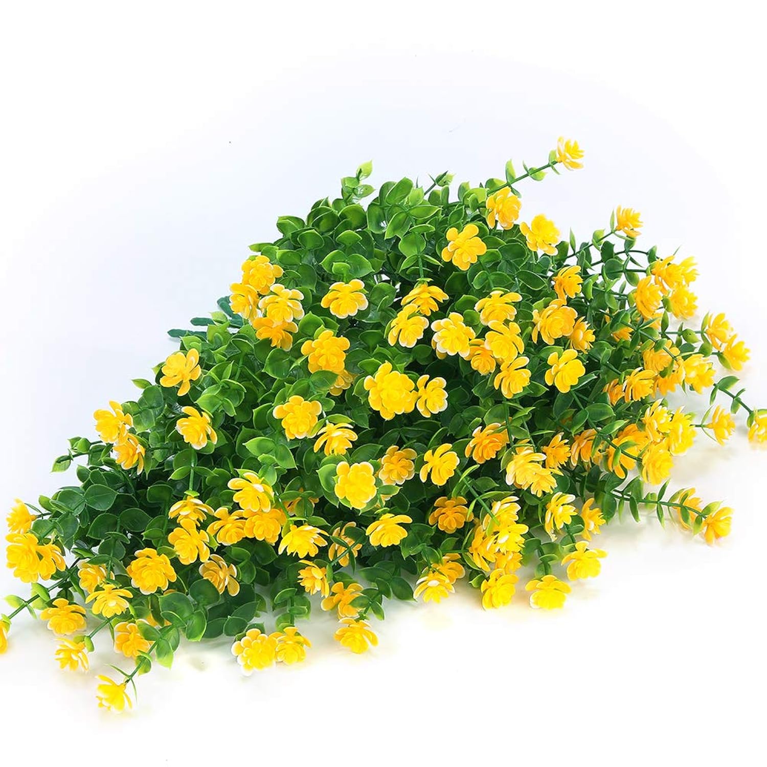 6 Bundles Outdoor Artificial Flowers Uv Resistant Fake Boxwood Plants, Faux Plastic Greenery For Indoor Outside Hanging Plants Garden Porch Window Box Home Wedding Farmhouse Decor (Yellow)