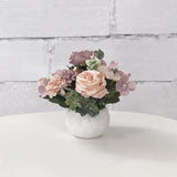 Artificial Flower Mini Potted Plant Set, Purple Peony Hydrangea Greenery + Papier Mâché Round Vase, Small Fake Plant Pot Decoration For Office, Bedroom, Living Room