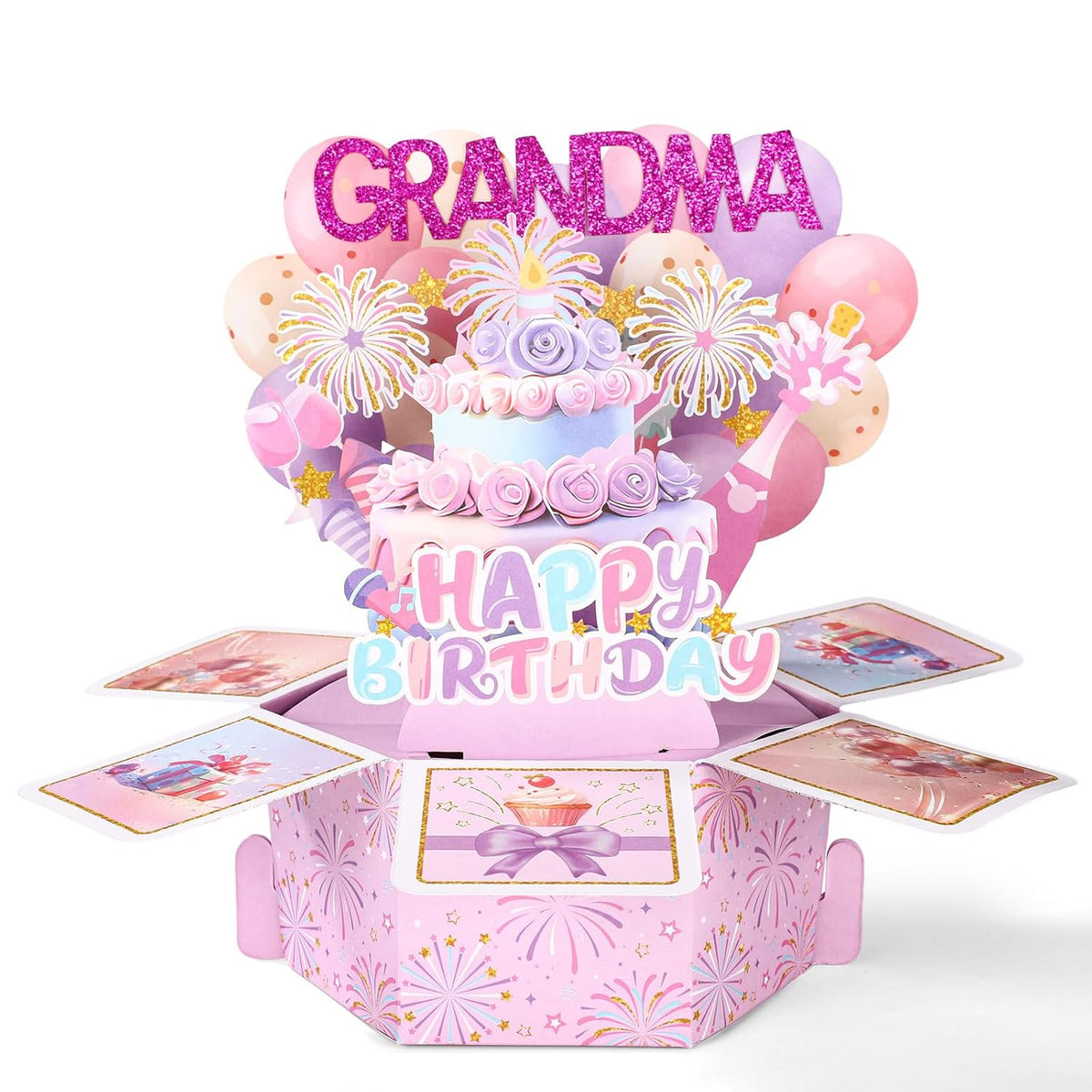 Happy Birthday Grandma Pop Up Card, 3D Creative Greeting Box With Envelope & Extra Note Card Ideal Birthday Decoration Gift Supplies For Granny Nana