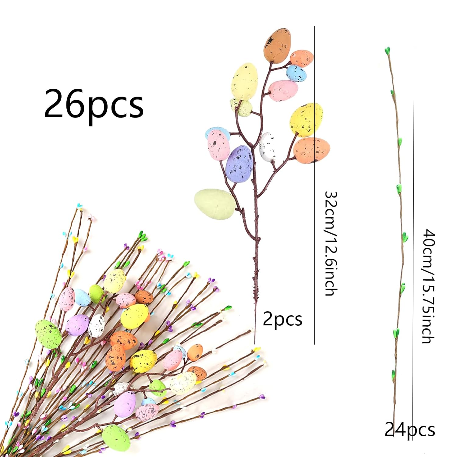 26Pcs Artificial Easter Spray Vine With Pastel Eggs And Berries Decorative Spring Floral Stems - Easter Egg Twig Branches For Floral Arrangement Home Decoration(26Pcs)