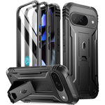 Pixel 9/9 Pro 6.3” Case, Screen Protector, Rugged, Shockproof, Kickstand, Black