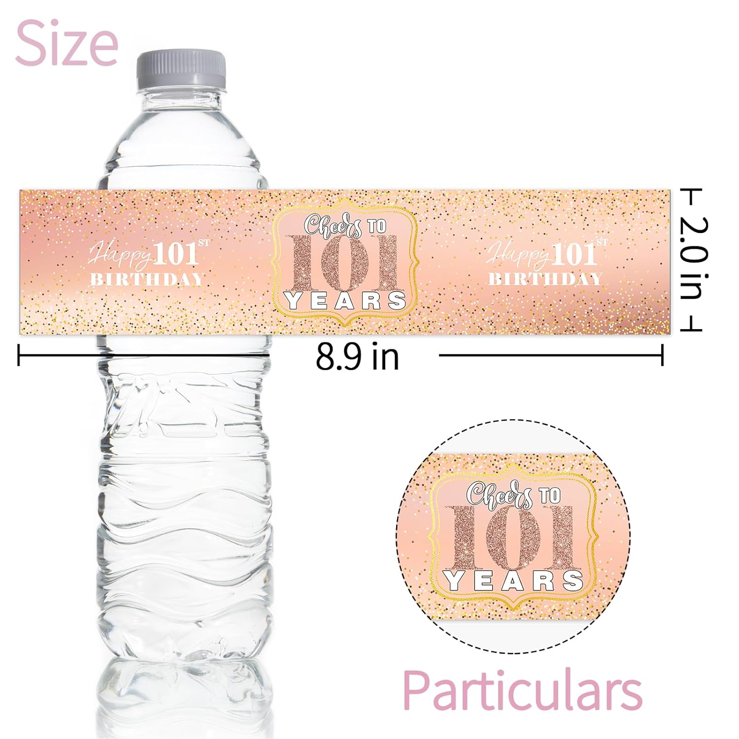 Happy 101St Birthday Water Bottle Stickers, 101 Years Old Birthday Water Bottle Label, Happy Birthday Party Decorations, Cheers To 101 Years Party Stickers Supplies 32 Stickers Rose Gold